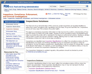 FDA Inspections Database Screenshot